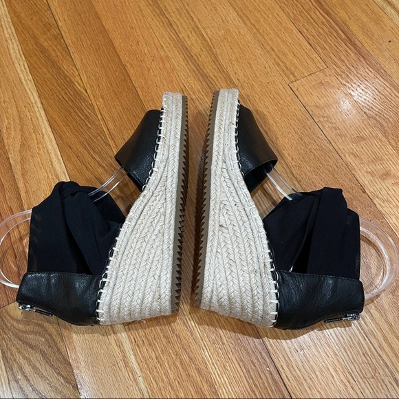 Eileen Fisher Women's 7.5 Black Wiley Leather Espadrille Wedge Sandals WORN ONCE - Picture 11 of 14